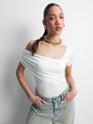 Women's White Assymetric Wrap Top