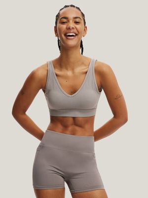 Women's Cotton On Grey Seamless Plunge Strappy Back Crop Top