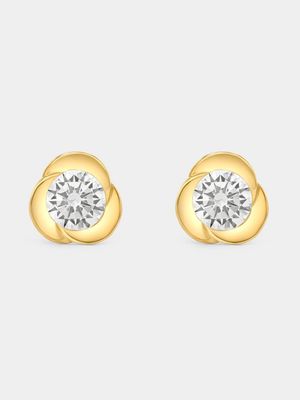 Yellow Gold Cubic Zirconia  Petal Stud Earrings