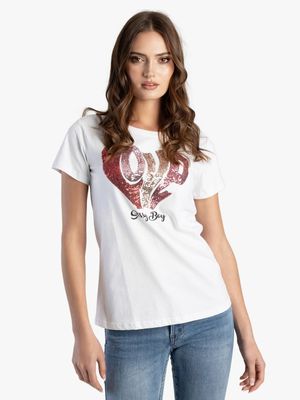 Women's Sissy Boy White Multi-Technique Logo Top