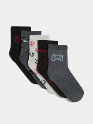 Jet Younger Boys Multicolour 5 Pack Gamer Anklet Socks