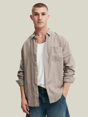 Men's Cotton On Natural Linen Long Sleeve Shirt