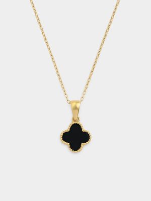 Gold Plated Sterling Silver Black Enamel Clover Pendant