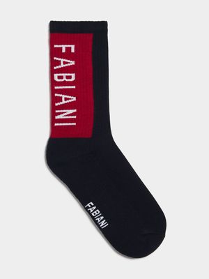 Fabiani Men's Navy Vertical Logo Shaft Socks