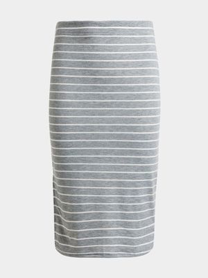 Jet Older Girls Grey/White Stripe Tube Skirt