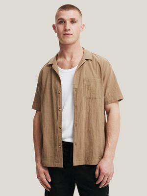 Men's Cotton On Brown Riviera Shorts Sleeve Shirt