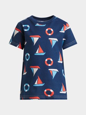 Jet Younger Boys Navy Boats T-Shirt