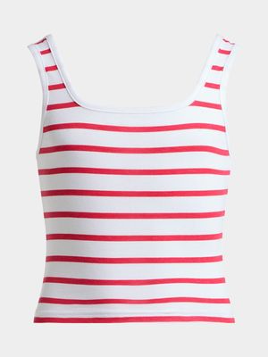 Jet Older Girls Red/White Square Neck Kate Moss Tank Top