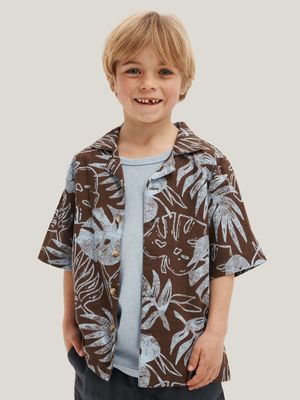 Cotton On Kids Boy Brown Cabana Shorts Sleeve Shirt