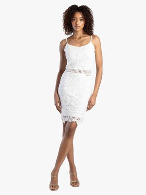 Women's Sissy Boy White Strappy Crochet Dress