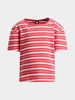 Jet Older Girls Coral/White Stripe Fitted T-Shirt