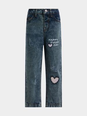 Jet Younger Girls Mid Blue Grafitti Jeans