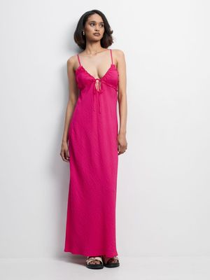 Women's Pink Frill Cup Maxi Dress