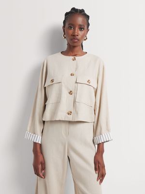 Linen Blend Unlined Collarless Shacket