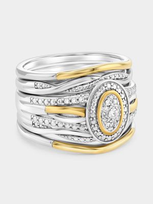 Yellow Gold & Sterling Silver Diamond Oval Halo Ring