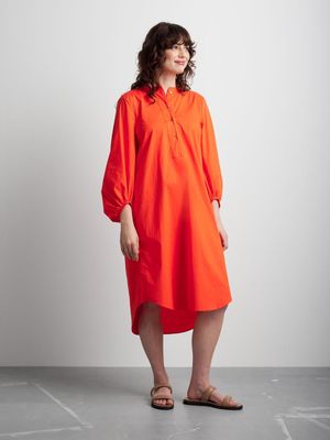 Women's Canvas Mandarin Collar Shirt Dress