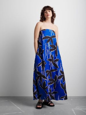 Women's Canvas Strapless Trapeze Maxi Dress