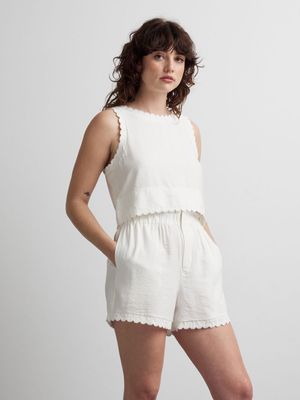 Women's Canvas Co-ord Scalloped Hem Shorts