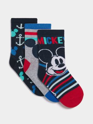 Jet Younger Boys Multicolour 3 Pack Mickey Mouse Anklet Socks