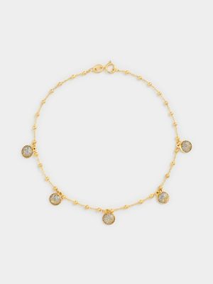 Yellow Gold Disc Pendant Ball Chain Bracelet