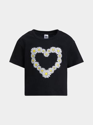 Jet Younger Girls Black Sunflower Boxy T-Shirt