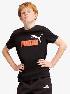 Boys Puma ESS+ 2 Colour Logo Black Tee