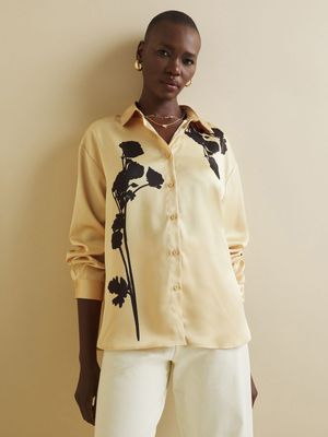 Women's Iconography Printed Drapey Satin Shirt