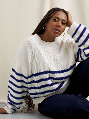 Women's Canvas Organic Cotton Cable Stripe Pullover