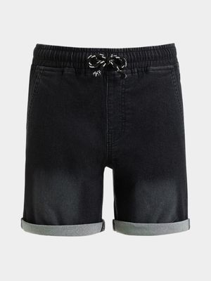 Younger Boy's Black Pull-On Denim Shorts