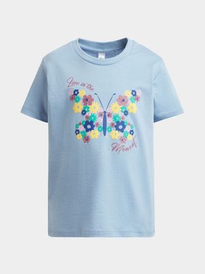 Younger Girl's Blue Graphic Print T-Shirt