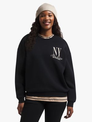 Women's Black Graphic Print Sweat Top