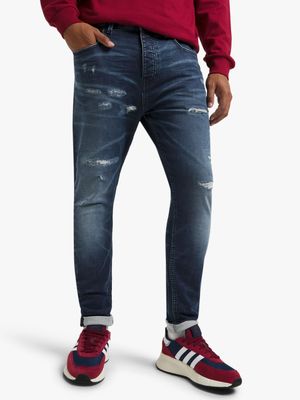 Redbat Men's Rip Dark Blue Carrot Jeans