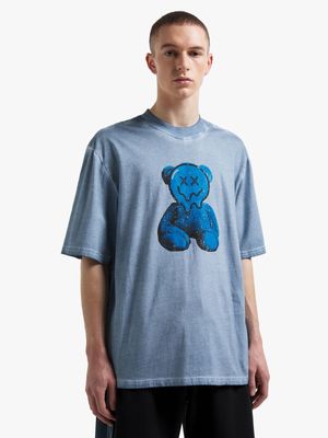 Men's Blue Pigment Wash Teddy Graphic Top