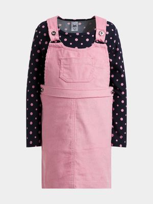 Jet Younger Girls Pink Corduroy Pinny Set