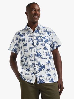 Men's Blue & White Fern Print Shirt