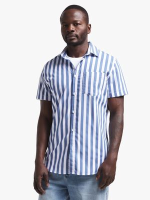 Jet Men's Blue/White Vertical Stripe Poplin Shirt