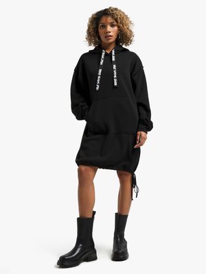 Women's Black Fleece Hooded Dress