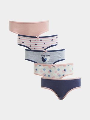 Girl's Navy & Pink Hearts 5-Pack Panties