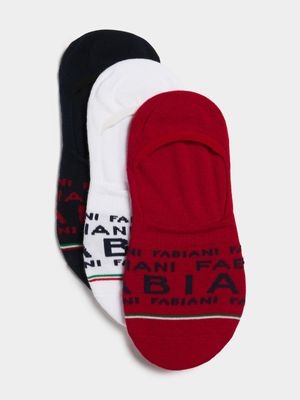 Fabiani Men's 3-Pack Logo Band Navy/Red/White Invisible Socks