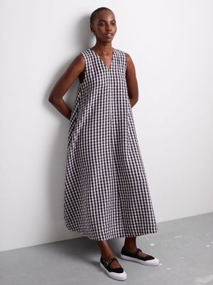 Women's Canvas V-Neck Trapeze Dress Gingham