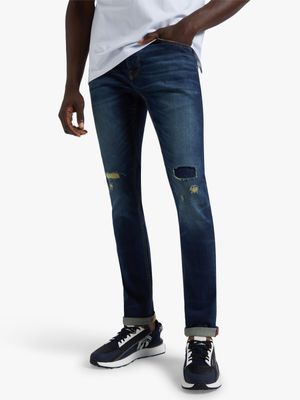 Fabiani Men's Rip and Repair Skinny Denim Jeans