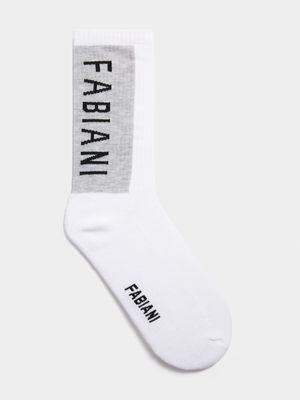 Fabiani Men's White Vertical Logo Shaft Socks