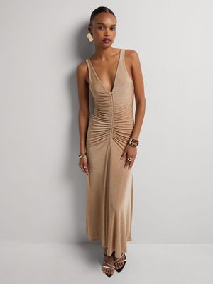 Luella Deep V-Neck Draped Column Dress