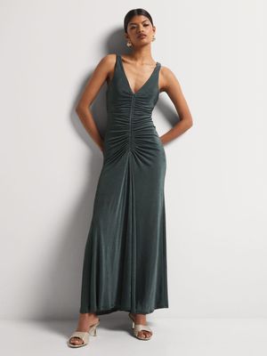 Luella Deep V-Neck Draped Column Dress