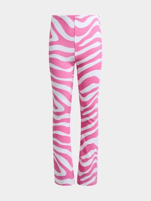 Jet Younger Girls Pink/White Ribbed Leggings