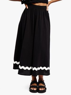 Women's Me&B Black Cotton Skirt with Ric Rac