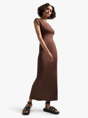 Women's  Brown Slinky Open Back Maxi Dress