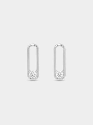 Cheté Sterling Silver Cubic Zirconia Paperclip Stud Earrings