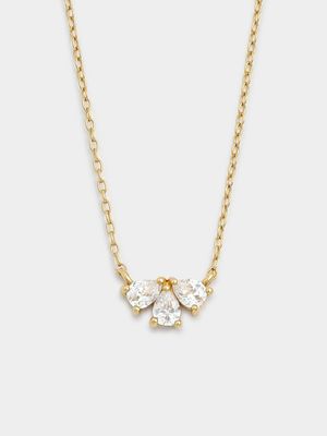 Sterling Silver Cubic Zirconia Pear Trio Necklet