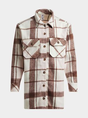 Jet Older Girls Brown/Cream Checked Shacket